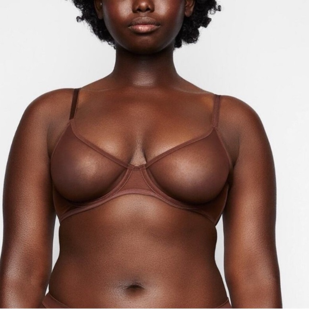 SKIMS Ultra Fine Mesh Underwire Scoop Bra in Mohogany 46D NWT - Picture 1 of 9